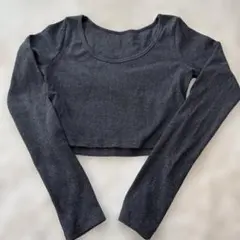 ❤︎coca❤︎前後2way リブクロップドロンT グレー