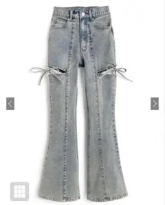 GRL サイドカットアウトリボンフレアデニムパンツ [cu578]