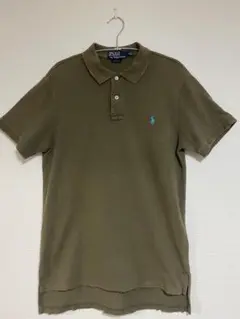 POLO RALPH LAUREN ポロシャツ M カーキ　ロゴ【ネオンブルー】
