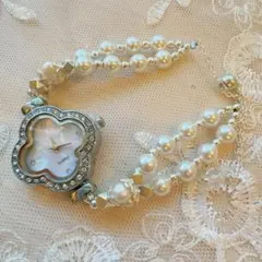 新品★ハンドメイド★花型ケース★パールブレスレット★腕時計