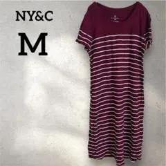 NY&C 【M】ストライプ ワンピース ボーダー ストレッチ ワインレッドのサムネイル