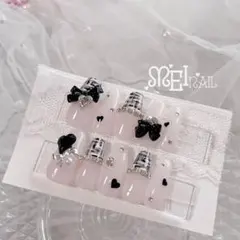 現品⋈ネイルチップ ピンク スナ系 ツイード ちゅるん 黒 推し 量産型 韓国