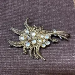 アメリカヴィンテージ　クリアストーンの花束　大きめブローチ