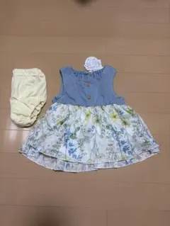 デニム花柄ワンピース 90 2点セット