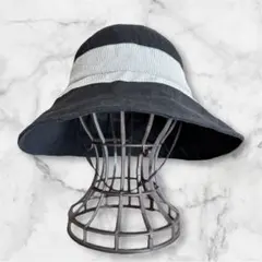 美品♡ネイビー×ストライプ レディースバケットハット Mサイズ57.5cm