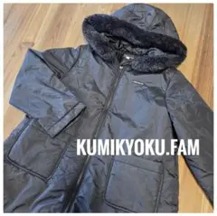 組曲　ファー付き　中綿入り　コート　フード付き　Aライン　黒　140