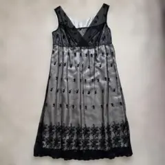 黒レース 刺繍 ノースリーブ ワンピース 13AR パーティー 結婚式