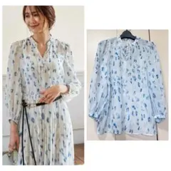 21SS♡ANAYI アナイ フェザープリントVネックブラウス 38 羽 総柄