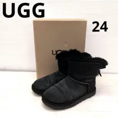 274○ UGG ブラック ファー付きショートブーツ 箱付き 24