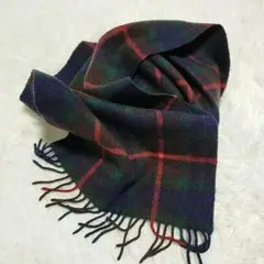 美品　タータンチェック柄 マフラー 紺　緑　赤ライン