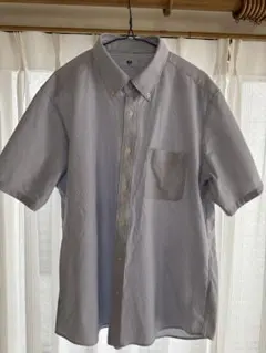 ユニクロ ドライノンアイロンジャージーシャツ ボタンダウン ストライプBLUE