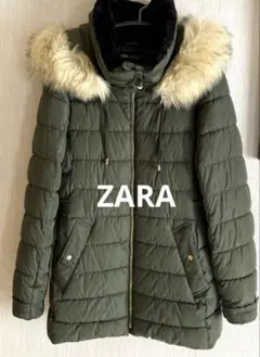 ZARAカーキのキルティングコート⭐︎パファージャケット☆ファーフード付き