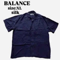 【90s】 BALANCE バランス シルクシャツ (XL)半袖シャツ ネイビー