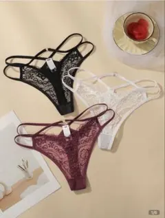 【新品】Tバック ショーツ 3枚セット L レース ストラップ 下着 パンツのサムネイル