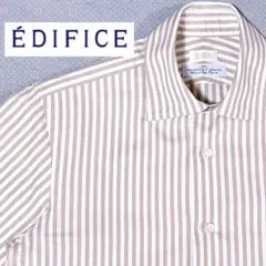 【美品】EDIFICE ドレスシャツ ワイドカラー グレージュストライプ 37のサムネイル