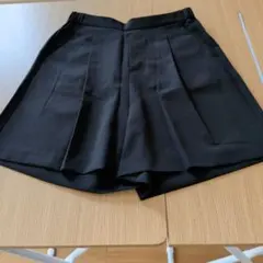 ブラック プリーツキュロット ゴムウエスト