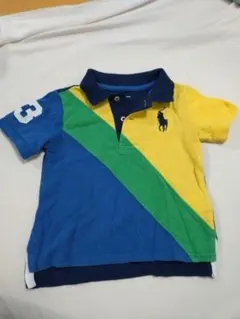 ポロシャツ 青 緑 黄 ストライプ
