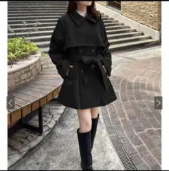 GRLグレイル 襟2wayリボンベルト付きフェイクウールトレンチコートkz568