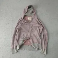 オールドユニクロ ボーダー ジップパーカー グレー×ピンク 6