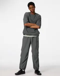 ナイロンジップパラシュートパンツ L グレー