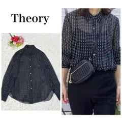 【美品】Theory ドット柄　長袖ブラウス　シルク100% シアー　M