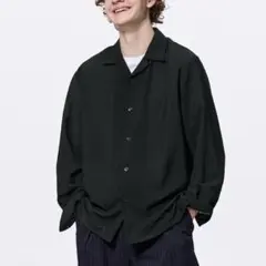 GU テクスチャーオープンカラーシャツ ブラック