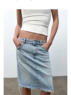ZARA デニムスカート ライトブルー Lサイズのサムネイル