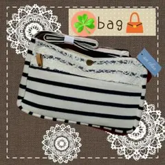 新品ナチュラルバッグ♡ショルダーバッグボーダー＆レースポーチbag
