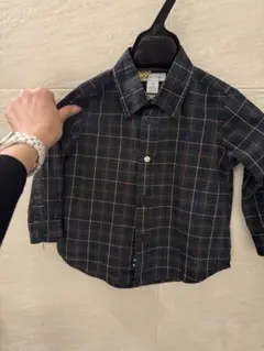 ネイビー系チェック 長袖ポロシャツ