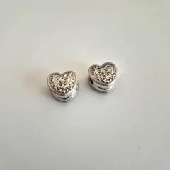 美品☆PANDORA☆ハート型☆シルバー☆クリップ☆チャーム2個セット☆パンドラ