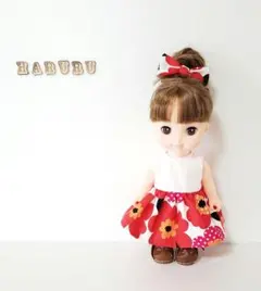 メルちゃん服　ソランちゃん服　コルネちゃん服　レミンちゃん服　北欧花柄レッド