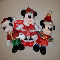 【2点＋おまけ】TDL クリスマス ミッキー ミニー ぬいぐるみバッチ