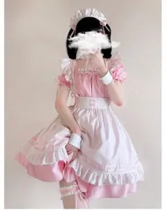 【新品未使用】メイドコスプレ メイド服 衣装 ハロウィン Lサイズ ピンク