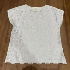 美品　earth musice ecology レースTシャツ 半袖ライトブルー