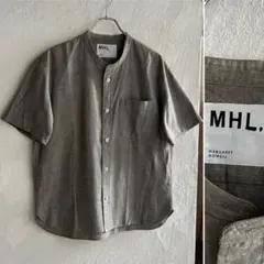 美品 MHL. ギンガムチェック オープンカラーシャツ マーガレット