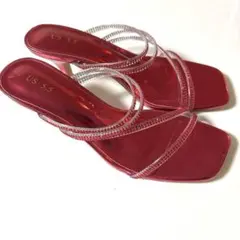 レディース ラインストーン ストラップ ヒール ホットピンク 23.0cm ❤️