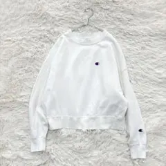 Champion クルーネック スウェット ホワイト M 刺繍ロゴ