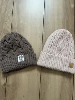 ニット帽2点セット ケーブル編み　50cm