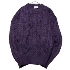 イタリア LINEA UOMO フィッシャーマンニット ウール混 XL 紫