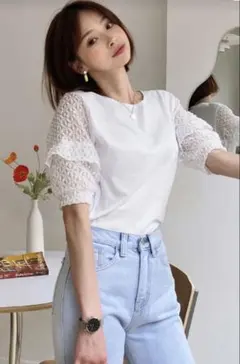 タグ付き新品未使用☆DHOLICフリルレーススリーブTシャツ