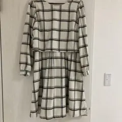 earth music&ecology チェック柄ワンピース M アイボリー