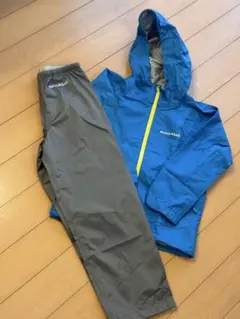キッズ ゴアテックスmont-bell レインスーツ 上下セット 130 青