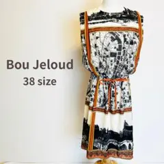 美品 Bou Jeloud 地図柄 ノースリーブワンピース 総柄 ウエストリボンのサムネイル