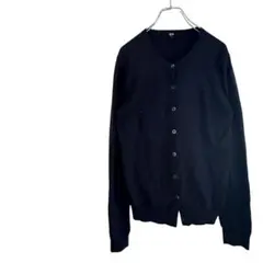 美品 ユニクロ ノーカラー スーピマコットンクルーネックカーディガン