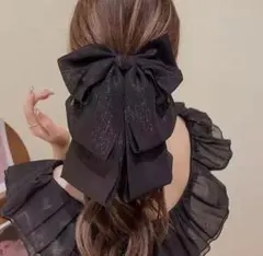 大人かわいい♡ラメシアーBIGリボンバレッタ ブラック