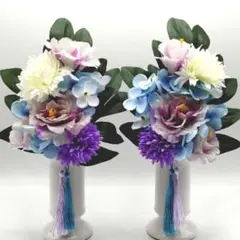 特価　仏花一対　お供え花　仏壇　造花　花束 　アーティフィシャルフラワー紫陽花