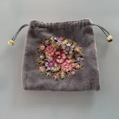 FEILER 巾着 ポーチ 花柄 グレー