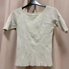 リブニット 半袖 カットソー アイボリー