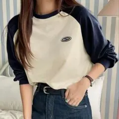 【美品】Dazy レディース ラグランスリーブ Tシャツ L ネイビー クリーム