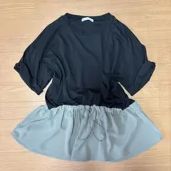美品　ショコラフィネローブ 五分袖カットソー 体型カバー バイカラー ゆったり
